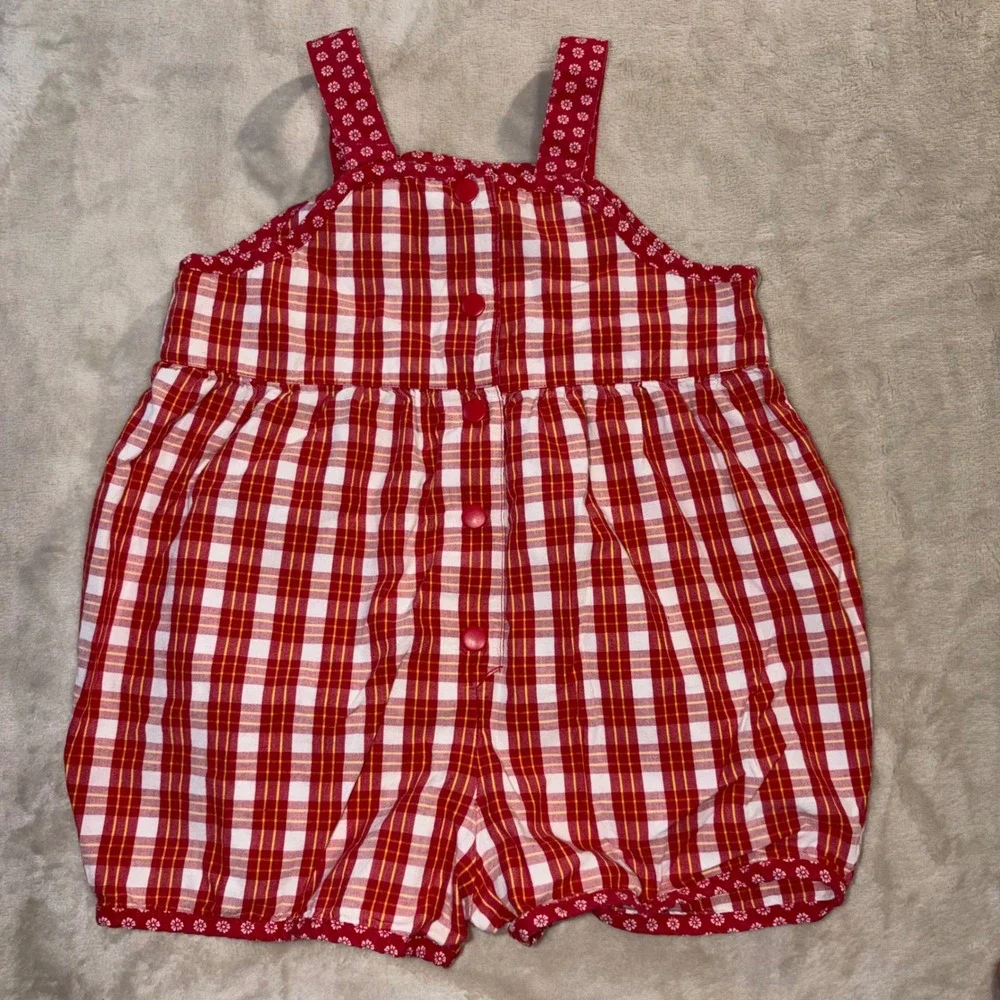 Vintage Gymboree Red Gingham Apple Romper 90s Rainbow Tag XS 18-24 Months